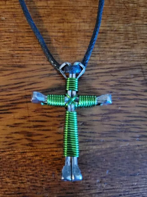 Horseshoe Nail Disciple Cross Necklace (Lime Green) Buy 3 Get 1 FREE!! Hand Made
