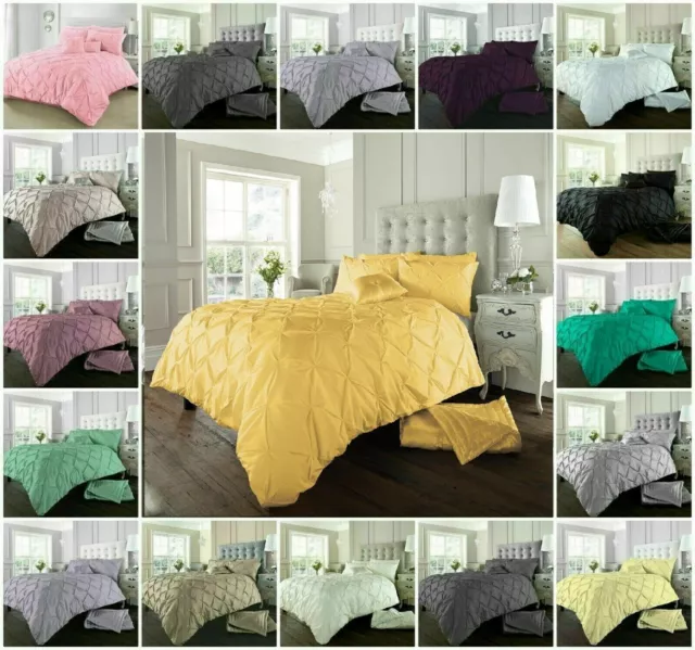 Pintuck Pleated Duvet Quilt Cover Set Single Double Super King Size Bedding Sets