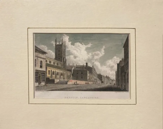 Individually produced antique lithograph: Lancashire, Preston by W. Westall, eng