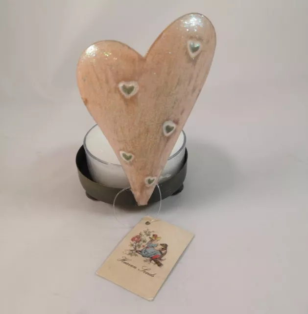 Brand New 'Heaven Sends' Heart Shaped Candle Large Tea Light Holder & Candle