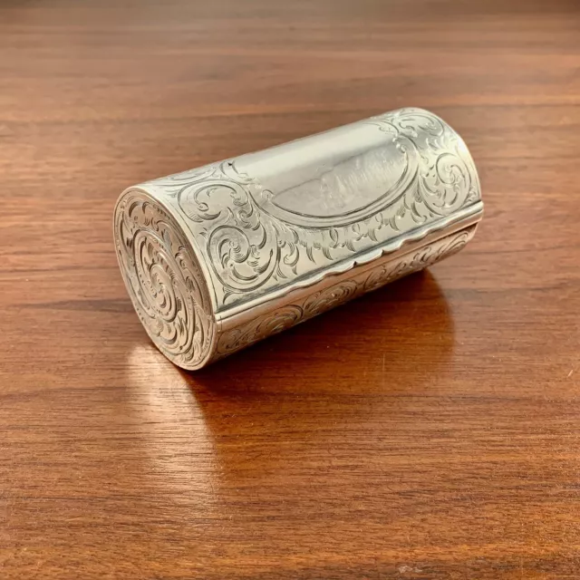 Scottish Victorian Sterling Silver Cylindrical Box / Case Maker Rt No Monogram