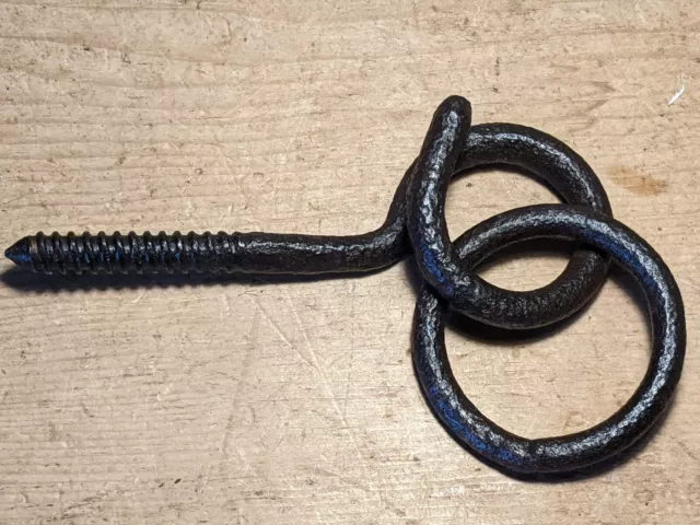 Vintage Original Wrought Iron Pigtail Screw-in Hook & Tethering Ring~Curl Hook~
