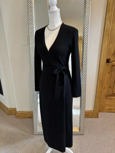 Diane Von Furstenberg Black Wool/Cashmere Wrap Midi Dress Size Small