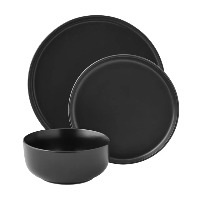 12PIECE ALE MATTE Black Stoneware Dinnerware Set, Dishwasher safe 20.