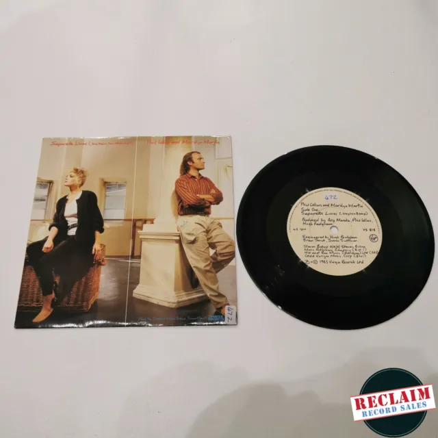 phil collins separate lives 7" vinyl record very good +