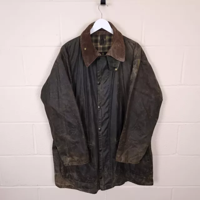 BARBOUR Vintage Border Wax Jacket Mens 44 XL Waxed Cotton Sage Green A200 90s