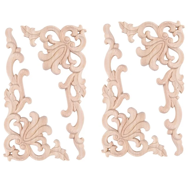 4 piezas Flores Europeas Arte Muebles Decorativos Tallados Aplique E9Z5
