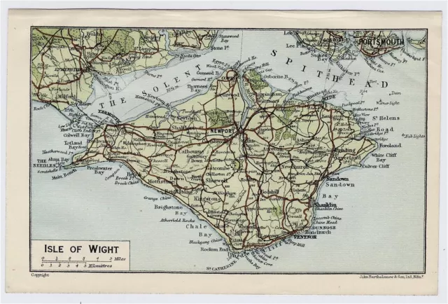 1924 Original Vintage Map Of Isle Of Wight / England