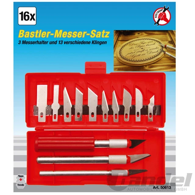 SET COLTELLI FAI DA TE KRAFTMANN 16 pezzi BISTURI COLTELLI HOBBY 13 LAME PROFILI