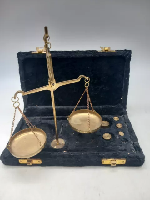 Vintage Miniature Brass Weighing Scales In Original Box