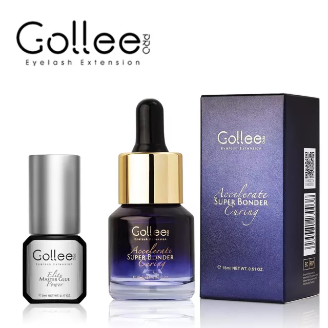 Gollee Eyelash Extension Glue 5ml + Lash Bonder 15ml 0.5s Fast Dry Long Lasting