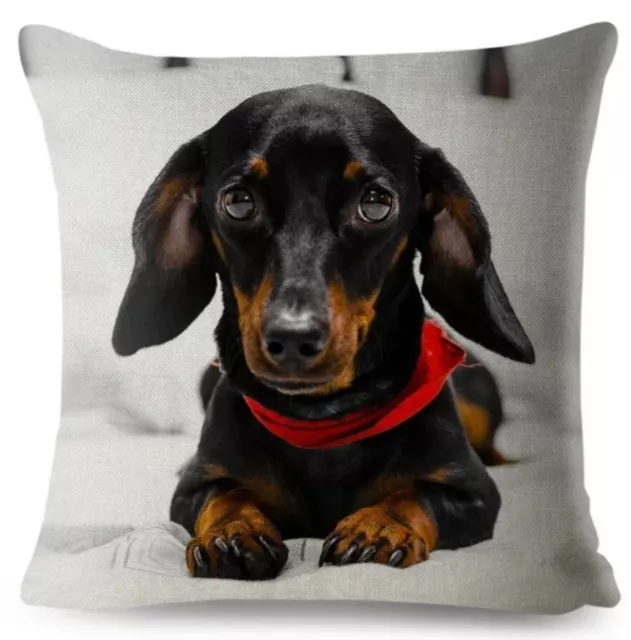 Cute Linen Dachshund Cushion Cover Large Sausage Dog Lover New Home Gift 45x45cm