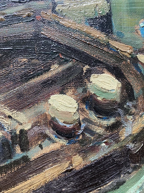 Tableau expressionniste  Neuilly la seine bateaux Peinture signée Claude Jousset 5