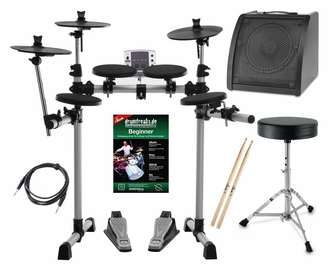XDrum DD-404 E-Drum Set mit Verstärker Kabel Drumhocker Sticks Modul 108 Sounds