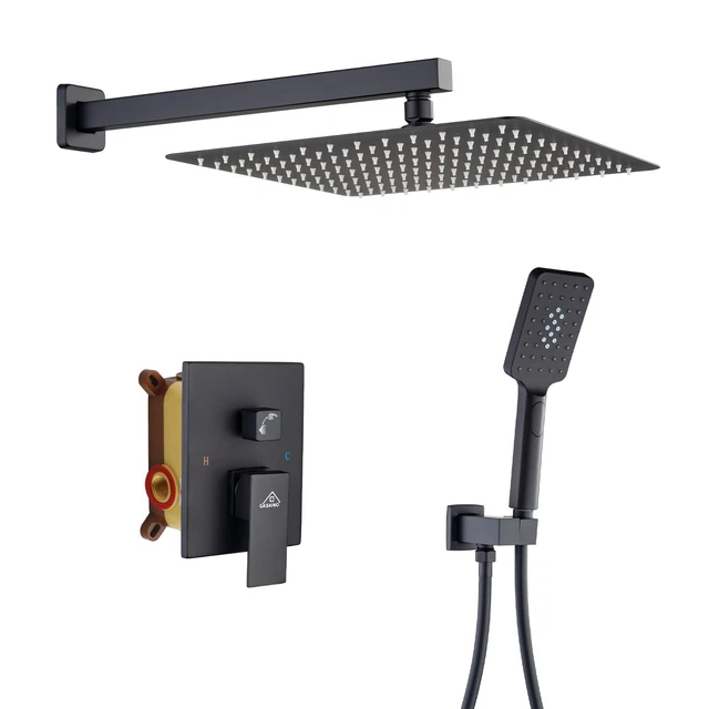 CASAINC 10" Black 2 Function Wall Mount Dual Head Waterfall Shower Bar System