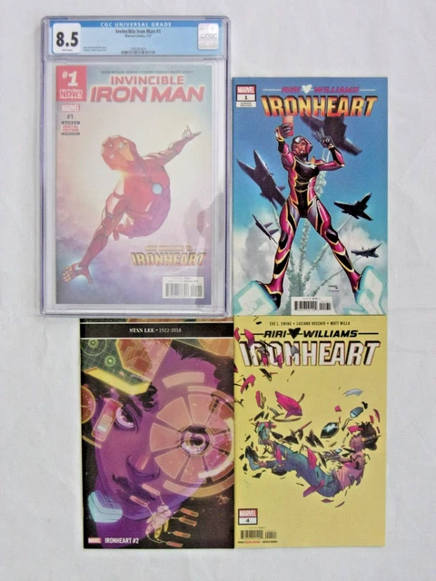 IRONHEART #1, 2, 4, Invincible Iron Man #1 CGC 8.5, 1st App Riri Williams Lot