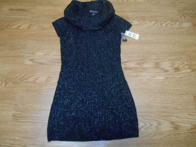 INC International Concepts Cap Sleeve Cowl Neck Sweater Top Small NWT BLACK