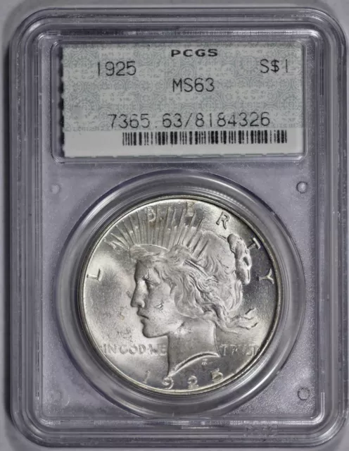 1925 Peace Silver $1 Dollar PCGS MS 63 Doily Holder