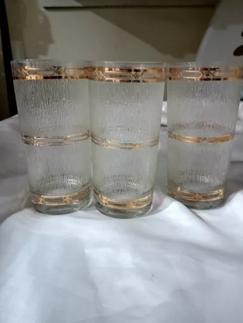 Vintage Set 3 Culver Highball Icicle Glass Tumbler Mid Century Modern Clear 5.5”
