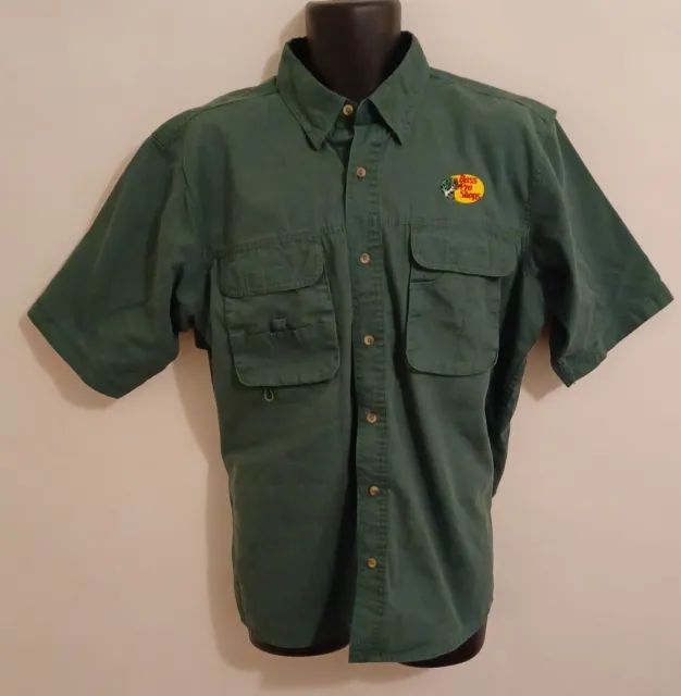 BASS PRO SHOPS Mens Short Sleeve Green Vented Fishing Shirt Large