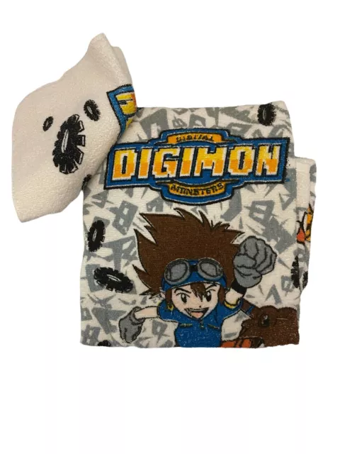 VTG DIGIMON 2 Piece Bath Towel And Wash Cloth Set Fox Kids Toei 2000 Brand New