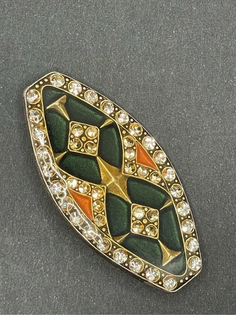 Catherine Popesco French Art Deco Enamel Brooch Stunning Green and Bronze
