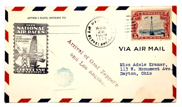 1929 Cover Cleveland National Air Races And Graf Zeppelin Los Angeles Arrival