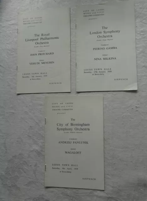 3 Programmes London Symphony Orchestra, Royal Liverpool Philharmonic+ 1959 Leeds