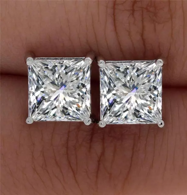 Small Men's Women's Princess Cut Square Solitaire Cz Screw Back Stud Earrings