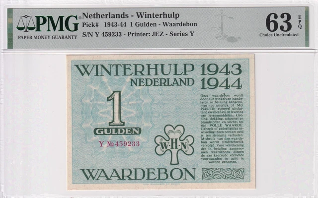 Netherlands 'Winterhulp' 1 Gulden 1944 PMG 63 EPQ