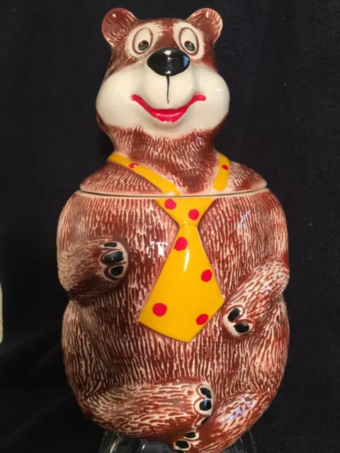 Vintage USA Hamms Beer Bear Advertising Mascot Cookie Jar yellow polka dot tie