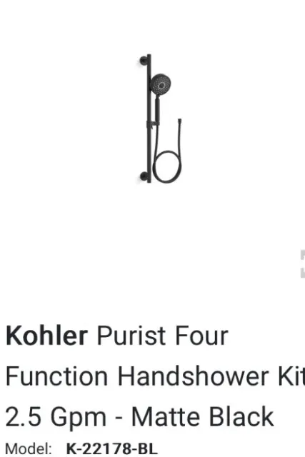 Kohler 22178-BL Purist Multifunction Handshower Kit, 1.75GPM Matte Black