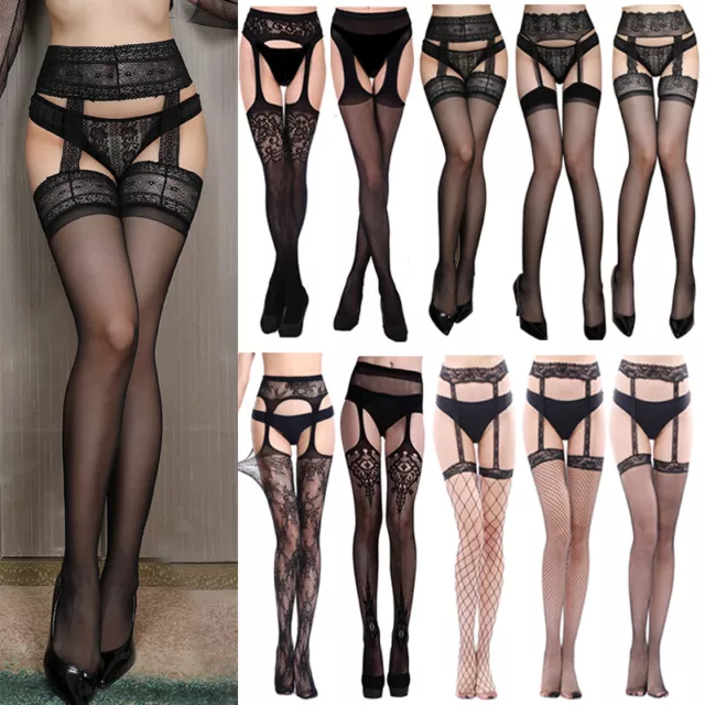 Crotchless Suspender Tights Sheer Lace Fishnet Open Crotch stockings Garter Belt