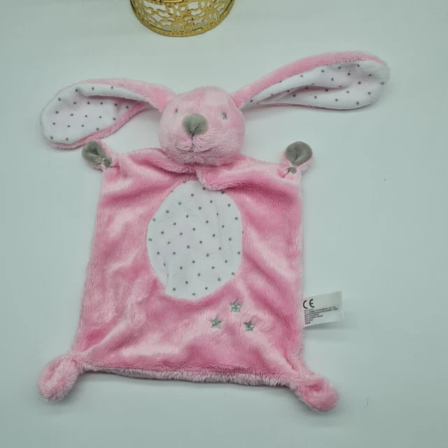 53 - Doudou Plat Lapin Rose Blanc Etoile Pois Gris Nicotoy Simba Toys Benelux