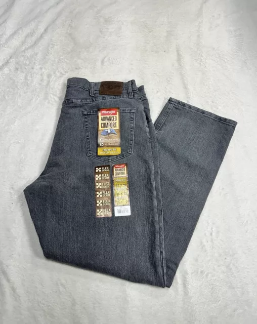 Wrangler Advanced Comfort Jeans Men's 38x32 Gray Denim Relaxed Straight Stretch