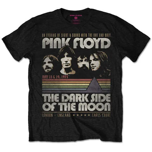 Pink Floyd Men's Black T-Shirt Dark Side Of The Moon Vintage Stripes Classic