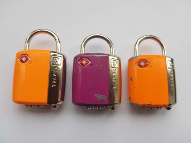 3 x GO TRAVEL TSA COMBINATION LUGGAGE LOCKS  - ORANGE, PINK