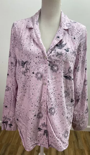 Victorias Secret Magical Dreamer Pink Flannel Pajama Top Large Unicorn Moon Star