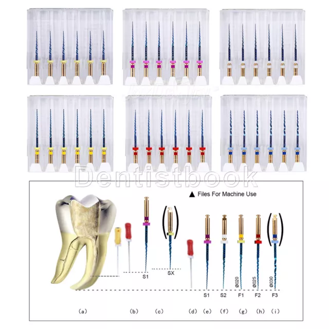 AZDENT Dental Gold Taper NITI Endo Rotary Files 6pcs Endodontic Files SX-F3 25mm