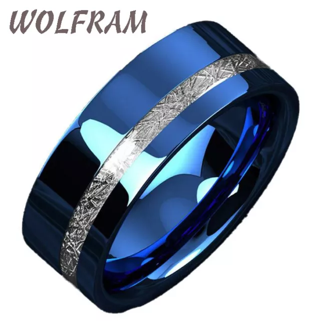 WOLFRAM / Carbid / Tungsten *** Bandring blau-silber, 8 mm breit, Gr. 51