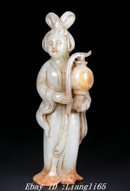 6.7''Old Hetian Jade Carving Tang Schönheit Frau Menschen Person Statue