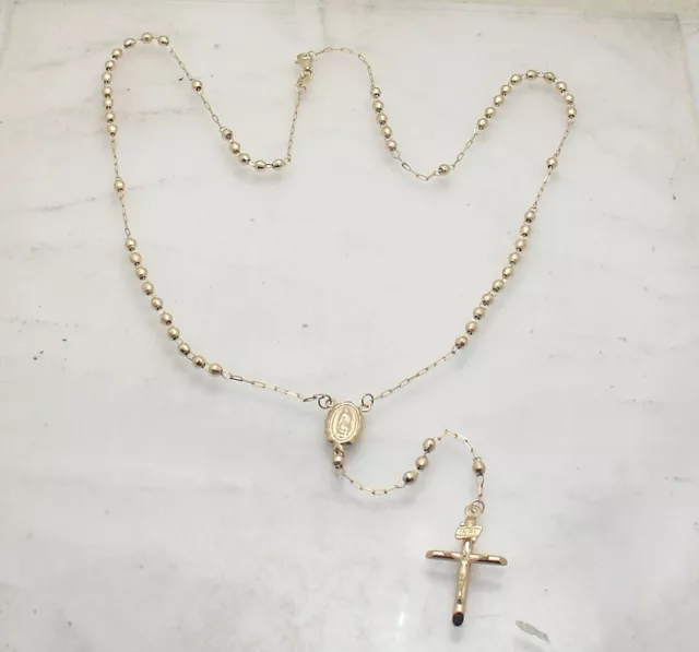 3mm 20" Diamond Cut Medallion Cross Rosary Chain Necklace Real 10K Yellow Gold 3mm 20" Diamond Cut Medallion Cross Rosary Chain Necklace Real 10K Yellow Gold