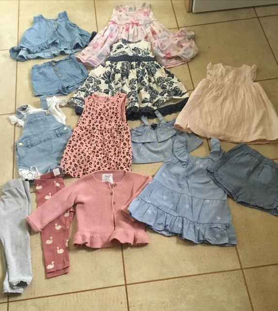 PACCHETTO VESTITI BAMBINE ETÀ 6-12 + 18 MESI 14 ARTICOLI pantaloncini abiti top lotto lavoro