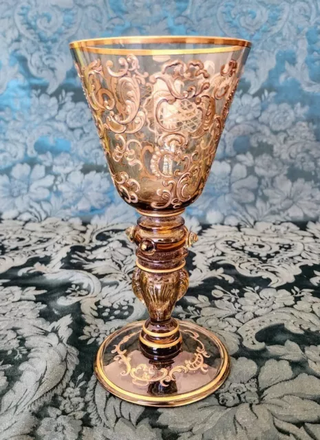 J & L. Lobmyer & Son's Tall Green, Gold Gilded Goblet Circa 1890's Gorgeous Rare