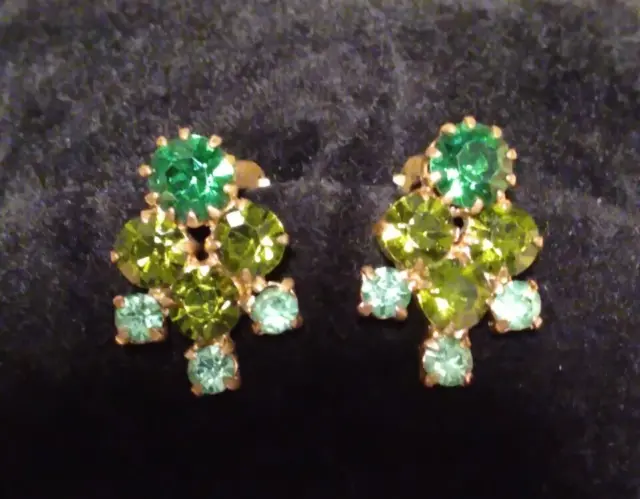 Stunning Pair of Vintage Green Crystal Clip-on Earrings Made in Austria