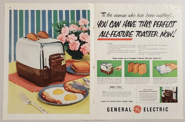 1952 Print Ad GE General Electric All Feature Toasters Bridgeport,Connecticut