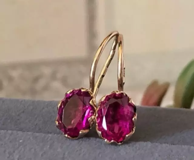 Vintage Earrings Gold 583 14K Ruby Women Jewelry Odessa Russian Soviet USSR Rare