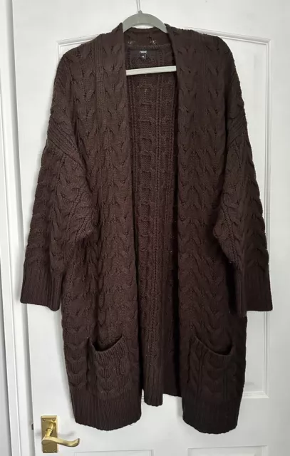 Next Longline Cable Knit Cardigan - Chocolate Brown - Size Xl (18 - 20)