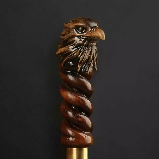 Walking Stick Cane Eagle Head Handle Wooden Hand Carved Handmade Hiking Stick