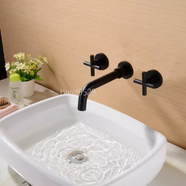 Bathroom Brass 2 Handles Wall Mounted Swivel Spout Sink Faucet Basin Mixer Taps